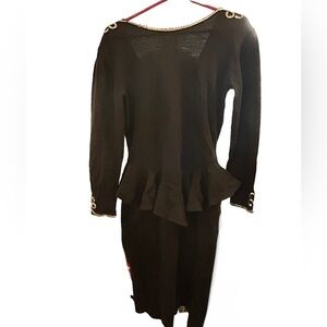 Vintage Jon St. Jon black beaded peplum wool dress